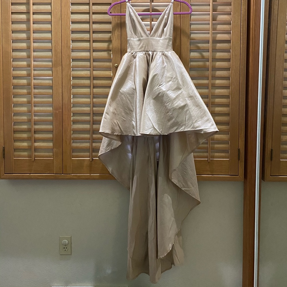 Gold high low cocktail dress